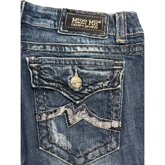 Miss Me Womens Size 30 Straight Leg Jeans Distressed Denim Medium Wash JE1044TX - Picture 6 of 7